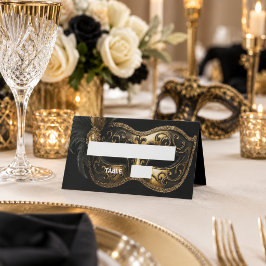 Maskenbild schwarze Goldmaske Name Platzkarte