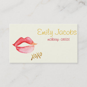 Maskenbildner - Aquarell-Lippen u. Goldfolie XOXO Visitenkarte