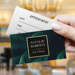 Maskenbildner-Friseursalon-tropische Palmblätter Terminkarte