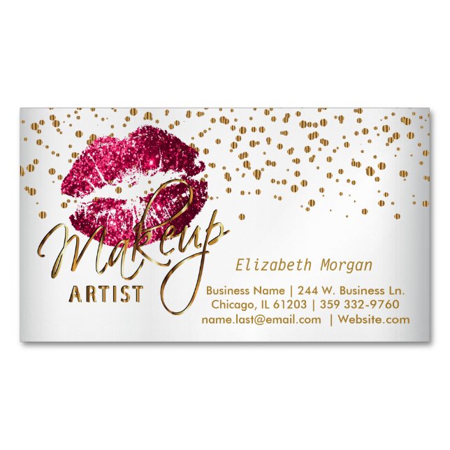 Maskenbildner - Goldconfetti-und -PINK-Lippen Magnetische Visitenkarte (Vorderseite)