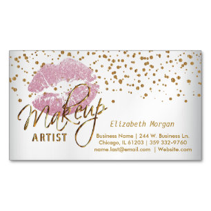 Maskenbildner - GoldConfetti und rosa Lippen Magnetische Visitenkarte