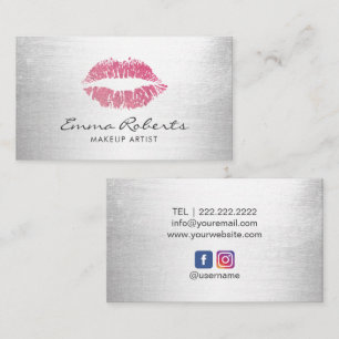 Maskenbildner-Pink-Lippenmoderner silberner Salon Visitenkarte
