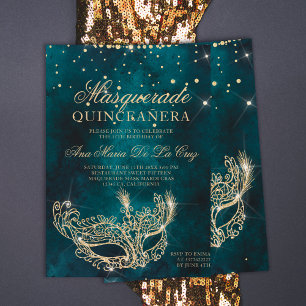 Maskenmaske aquamariner Glitzer quinceanera Einladung