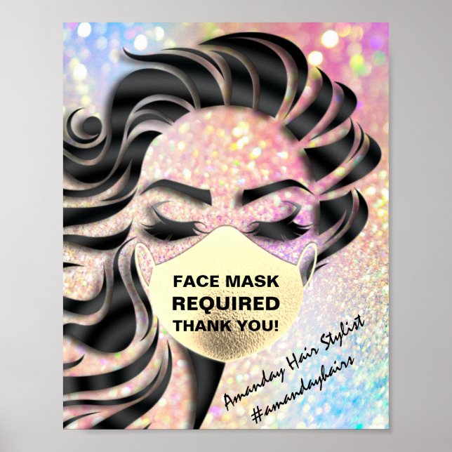 Maskenmaske mit erforderlichem Covid-Glitzer Holog Poster (Vorne)