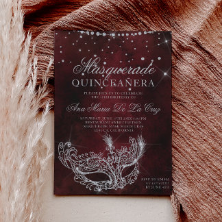 Maskenmaske Roter Glitzer Quinceanera Einladung