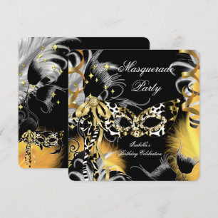 Maskenparty Geburtstag Wilde Maske Schwarz Gold 3 Einladung