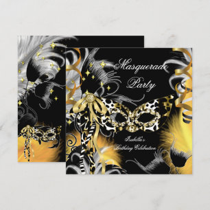 Maskenparty Geburtstag Wilde Maske Schwarz Gold 3 Einladung