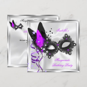 Maskenparty Glitter Lila Silber Schwarz Maske Einladung