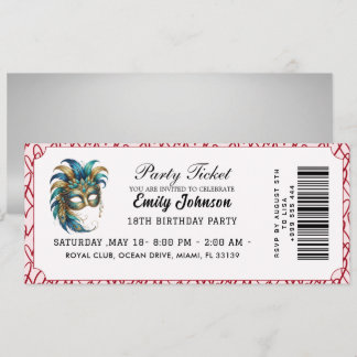Maskenparty-Ticket Geburtstagseinladung Gold Einladung