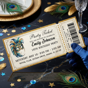 Maskenparty-Ticket Geburtstagseinladung Gold Einladung