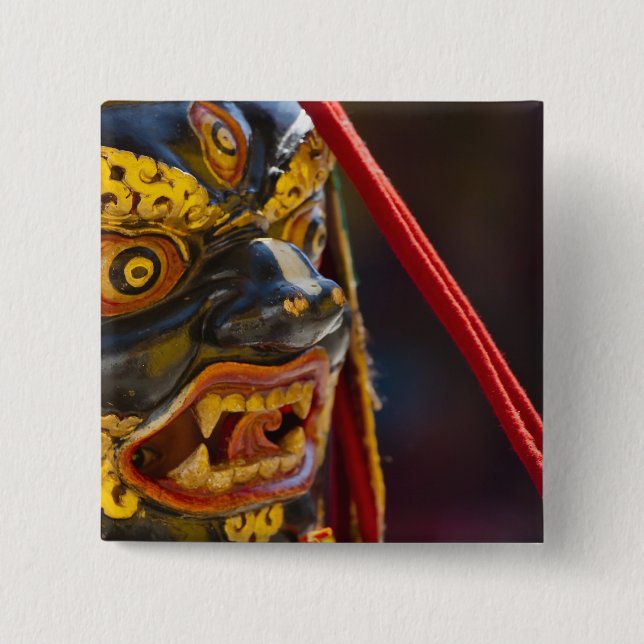Maskentanz beim Tshechu Festival Button (Vorderseite)
