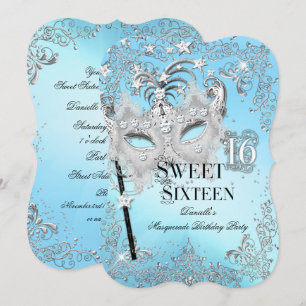 Maskerade Blau Silber Sweet 16 Geburtstag Einladung
