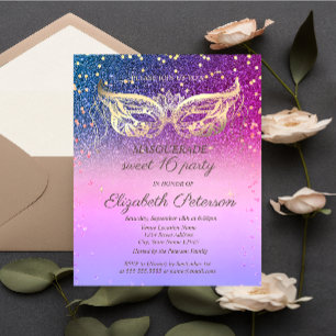 Maskerade Diamanten Glitter Bunt Sweet 16  Einladungspostkarte