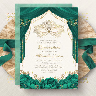 Maskerade Emeraldgrün Quinceanera Einladung