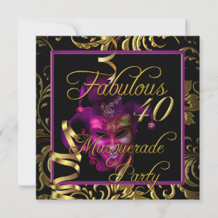 Maskerade Fabelhaft 40 Gold Rosa Geburtstagsfeier Einladung