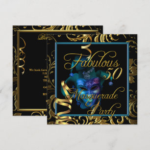 Maskerade Fabelhaft 50 Gold Blau Geburtstagsfeier Einladung