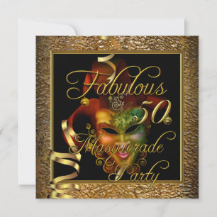 Maskerade Fabulous 50 Gold Schwarz Geburtstagsfeie Einladung