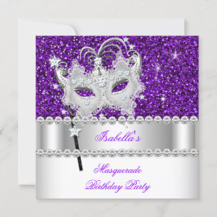 Maskerade Glitter Lila Diamant Maske Geburtstag Einladung