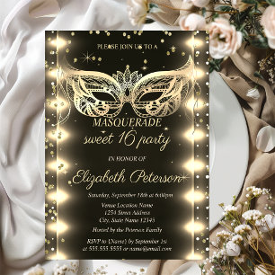 Maskerade Gold Diamanten Lichter Sweet 16 Einladung