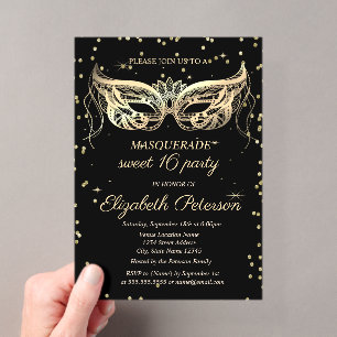 Maskerade Gold Diamanten Schwarz Sweet 16 Acryleinladungen