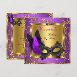 Maskerade Gold Lila Schwarz Geburtstagsfeier Einladung