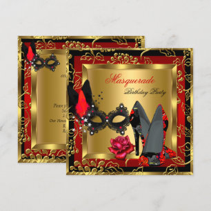 Maskerade Gold Rot Schwarz High Heels Maske Rose Einladung