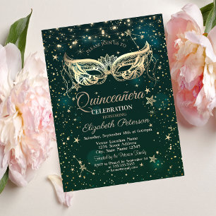Maskerade,Grüne Sterne Quinceañera Einladung