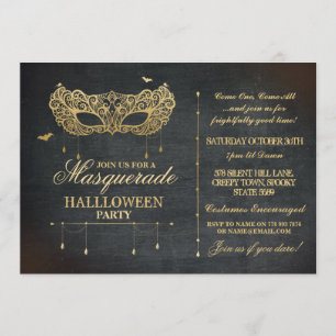 Maskerade-Halloween-Party laden Goldschwarzen Ball Einladung