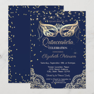 Maskerade,Lichterketten,Spitze,Diamanten Quinceañe Einladung