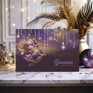Maskerade-Maske Quinceañera Lila Gold ID1031 Gästebuch