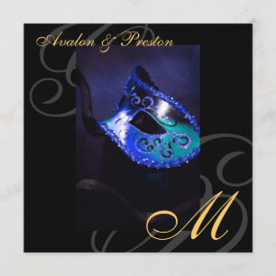 Maskerade-Masken-blaue Strudel-Hochzeits-Einladung Einladung