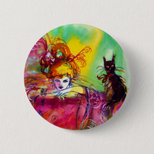 Maskerade-Party DAMEwith SCHWARZEN CAT /Mardi Gras Button