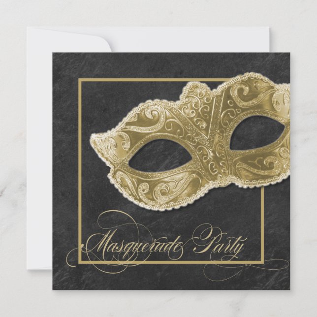 Maskerade-Party Einladung - Schwarzes u. Gold (Vorderseite)