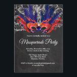 Maskerade-Party-magische Nachtrotes silbernes Blau Einladung<br><div class="desc">Maskerade-Party-magische Nachtrote silberne blaue Einladung. Masken-Geburtstags-Party. Karneval. Rot,  Silber und blauer Glitzer-Feder-Pfau. Bonbon 16 sechzehn. Tafel-Hintergrund. Irgendein Alter. Für weitere Kundenbezogenheit klicken Sie bitte "besonders anfertigen es" Knopf und benutzen unser Entwurfswerkzeug,  um diese Schablone zu ändern</div>