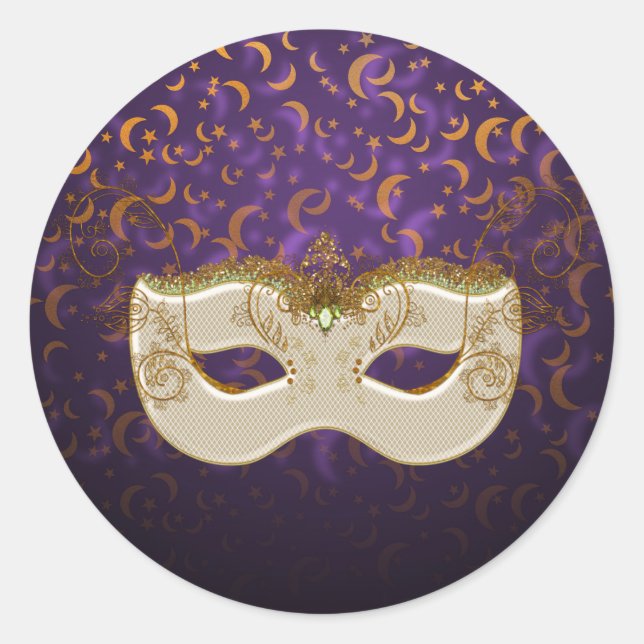 Maskerade Purple&Orange Moon&Stars RoundStickers Runder Aufkleber (Vorderseite)