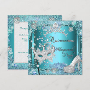 Maskerade Quinceanera 15. Geburtstagsfeier Blaue T Einladung