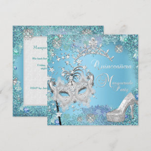 Maskerade Quinceanera 15. Party Blaue Tiara Schuh Einladung