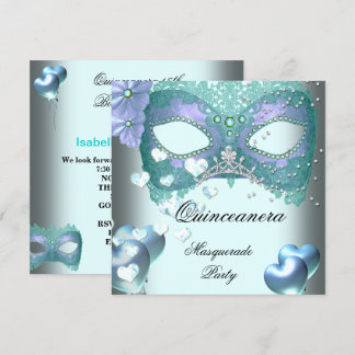 Maskerade Quinceanera 15 Türkis Geburtstagsfeier Einladung