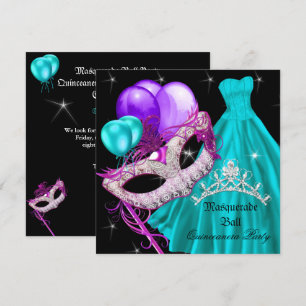 Maskerade Quinceanera Geburtstag Teal Lila Einladung