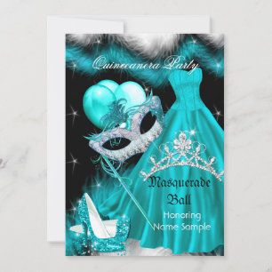Maskerade Quinceanera Geburtstagsfeier Türkis 3a Einladung