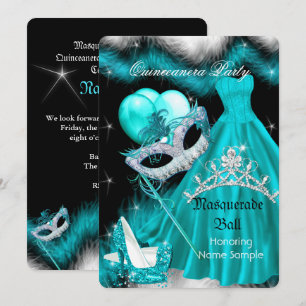 Maskerade Quinceanera-Geburtstagsfeier Türkis 3a Einladung