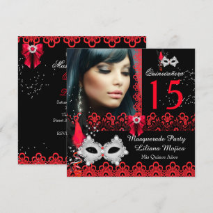 Maskerade Quinceanera-Party Rote Spitze Einladung