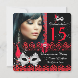 Maskerade Quinceanera-Party Roter Spitzenstoff Einladung