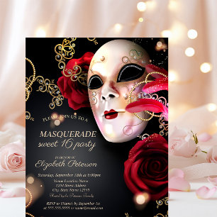 Maskerade Rote Rosen Sweet 16 Einladungspostkarte