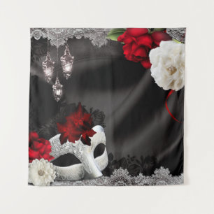 Maskerade Schwarz Rot Elegante Blumen Party Hinter Wandteppich