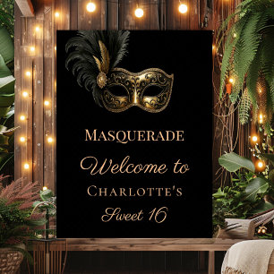 Maskerade schwarzes Gold Sweet 16 Willkommen Poster