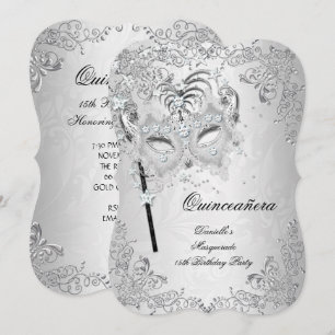 Maskerade Silber Quinceañera 15. Geburtstag Einladung