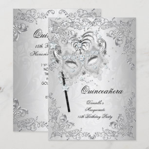 Maskerade Silber Quinceanera 15. Geburtstag Einladung