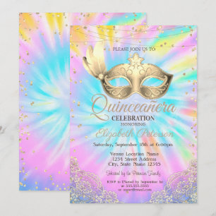 Maskerade, Spitze, Diamanten Bändchen-Tie-Dye Quin Einladung
