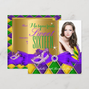 Maskerade Sweet 16 Lila Grün Gold Einladung